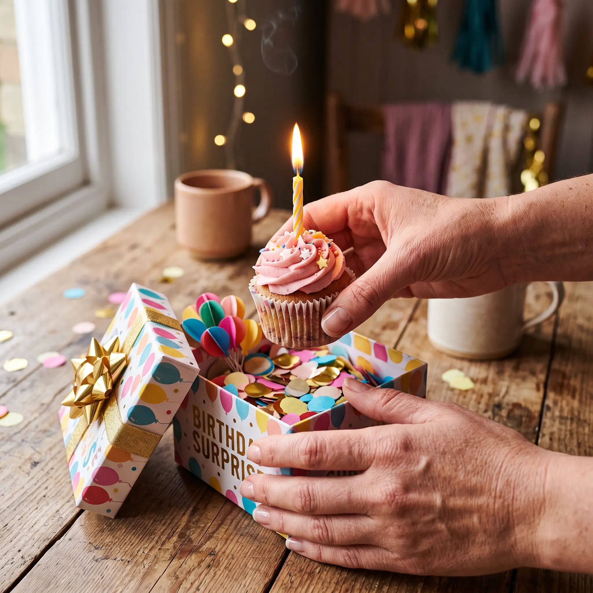 Cliente real sosteniendo su caja sorpresa romántica con rosas